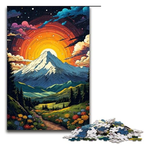 1000 teiliges Puzzle für Erwachsene farbenfrohe psychedelische Sonnenuntergangsberge Familienaktivität Puzzle Familienspiel Stressabbau schwieriges Herausforderungspuzzle 75 x 50 cm von QSYFNBZL