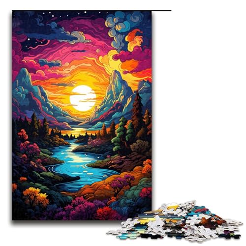 1000 teiliges Puzzle für Erwachsene farbenfrohe psychedelische Sonnenuntergangslandschaft Puzzle für Lernspiele Herausforderung Spielzeug Kunstwerk Geschenk 75 x 50 cm von QSYFNBZL