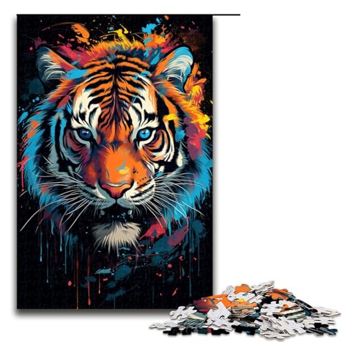 1000 teiliges Puzzle für Erwachsene farbenfroher Aquarell Tiger Puzzle für Lernspiele Herausforderung Spielzeug Kunstwerk Geschenk 75 x 50 cm von QSYFNBZL