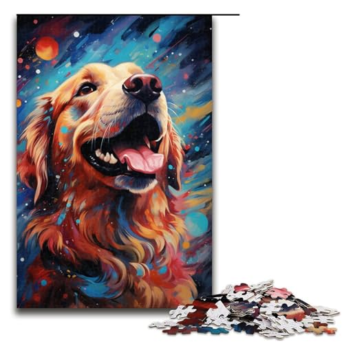 1000 teiliges Puzzle für Erwachsene farbenfroher Psychedelischer Golden Retriever im Weltraum Familienunterhaltungsspielzeug einzigartige Heimdekoration und Geschenke 75 x 50 cm von QSYFNBZL