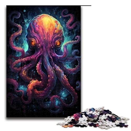 1000 teiliges Puzzle für Erwachsene farbenfroher Psychedelischer Oktopus im Sternenhimmel Puzzle für Lernspiele Herausforderung Spielzeug Kunstwerk Geschenk 75 x 50 cm von QSYFNBZL