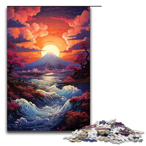 1000 teiliges Puzzle für Erwachsene farbenfroher Psychedelischer Sonnenuntergang am Berg Fuji Entspannungsspiele Familienspiel zum Stressabbau schwierige Herausforderung 75 x 50 cm von QSYFNBZL