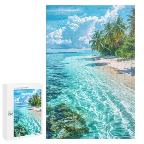 1000 teiliges Puzzle für Erwachsene farbenfroher Psychedelischer Strand auf den Malediven Puzzle für Lernspiele Herausforderung Spielzeug Kunstwerk Geschenk 75 x 50 cm von QSYFNBZL
