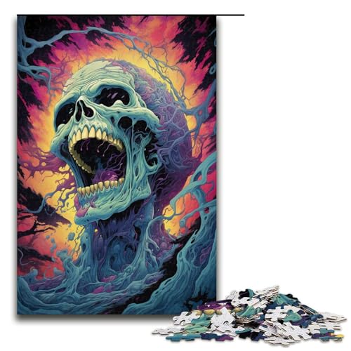 1000 teiliges Puzzle für Erwachsene farbenfroher Psychedelischer Totenkopf Puzzle für Lernspiele Herausforderung Spielzeug Kunstwerk Geschenk 75 x 50 cm von QSYFNBZL