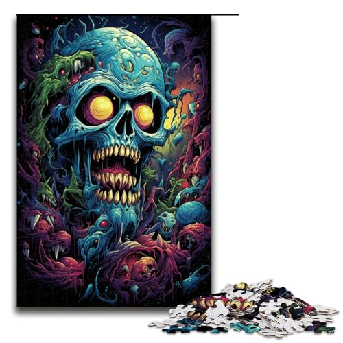 1000 teiliges Puzzle für Erwachsene farbenfroher Psychedelischer Totenkopf Puzzle für Lernspiele Herausforderung Spielzeug Kunstwerk Geschenk 75 x 50 cm von QSYFNBZL