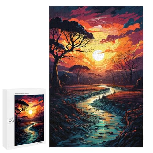 1000 teiliges Puzzle für Erwachsene farbenfroher Psychedelischer verträumter Sonnenuntergang Familienaktivität Puzzle Familienspiel Stressabbau schwieriges Herausforderungspuzzle 75 x 50 cm von QSYFNBZL