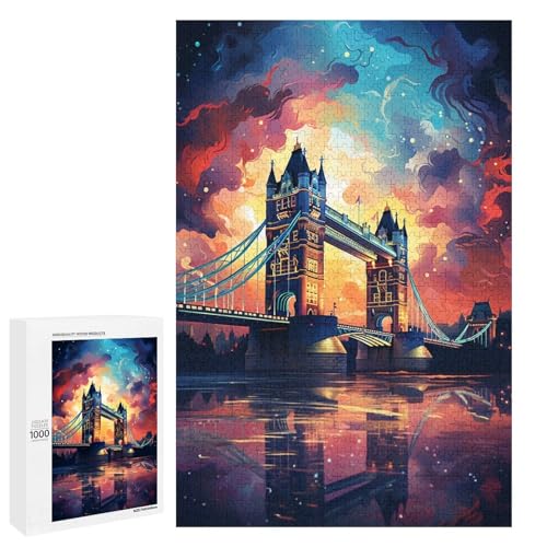 1000 teiliges Puzzle für Erwachsene farbenfrohes Psychedelia Puzzlespiel der Tower Bridge perfekte Dekoration für Teenager ab 14 Jahren 75 x 50 cm von QSYFNBZL