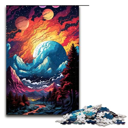 1000 teiliges Puzzle für Erwachsene farbenfrohes psychedelisches Berglandschafts Puzzle anspruchsvolles Spiel EIN Kunstwerk geeignet für Jugendliche ab 14 Jahren 75 x 50 cm von QSYFNBZL