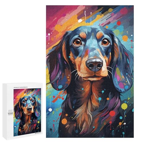 1000 teiliges Puzzle für Erwachsene farbenfrohes psychedelisches Dackel Puzzle Geburtstagsgeschenk für Teenager ab 14 Jahren 75 x 50 cm von QSYFNBZL