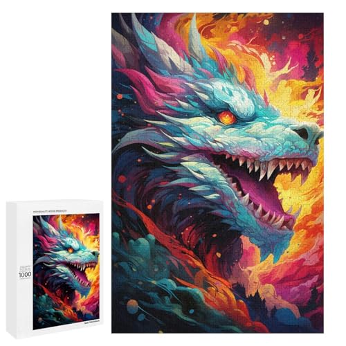 1000 teiliges Puzzle für Erwachsene farbenfrohes psychedelisches Drachen Puzzle für Lernspiele Herausforderung Spielzeug Kunstwerk Geschenk 75 x 50 cm von QSYFNBZL