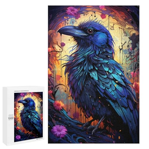 1000 teiliges Puzzle für Erwachsene farbenfrohes psychedelisches Dunkles mächtiges Krähen Puzzle für Kinder Holzpuzzle Lernspiel für Erwachsene 75 x 50 cm von QSYFNBZL