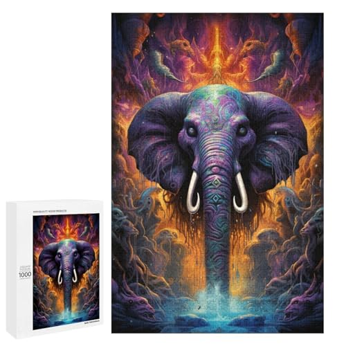1000 teiliges Puzzle für Erwachsene farbenfrohes psychedelisches Elefantenspiel ganze Familie 75 x 50 cm von QSYFNBZL