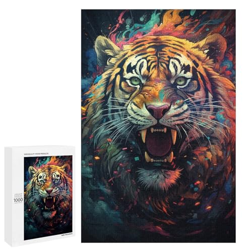 1000 teiliges Puzzle für Erwachsene farbenfrohes psychedelisches Fantasy Tiger Puzzle für Erwachsene Holzpuzzle anspruchsvolles Spiel 75 x 50 cm 1000 teiliges Puzzle für Erwachsene farbenfrohes psychedelisches Fantasy Tiger Puzzle für Erwachsene Holzpuzzle anspruchsvolles Spiel 75 x 50 cm von QSYFNBZL