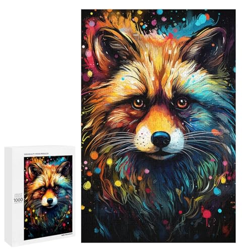 1000 teiliges Puzzle für Erwachsene farbenfrohes psychedelisches Fantasy Waschbär Magie Puzzle für Lernspiele Herausforderung Spielzeug Kunstwerk Geschenk 75 x 50 cm von QSYFNBZL