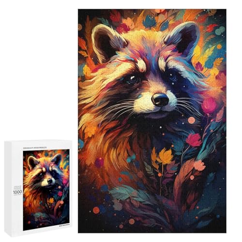 1000 teiliges Puzzle für Erwachsene farbenfrohes psychedelisches Fantasy Waschbär Zauberspiel ganze Familie 75 x 50 cm von QSYFNBZL