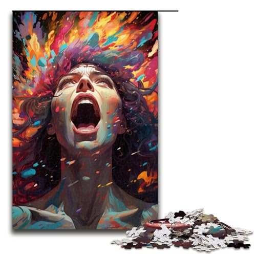 1000 teiliges Puzzle für Erwachsene farbenfrohes psychedelisches Frauengemälde Lernpuzzle Lernspiel für Geburtstag und Weihnachten 75 x 50 cm von QSYFNBZL