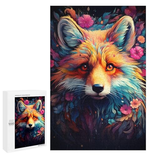 1000 teiliges Puzzle für Erwachsene farbenfrohes psychedelisches Fuchstier Spiel ganze Familie 75 x 50 cm von QSYFNBZL