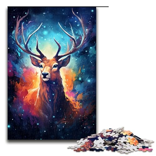 1000 teiliges Puzzle für Erwachsene farbenfrohes psychedelisches Galaxie Hirsch Spiel ganze Familie 75 x 50 cm von QSYFNBZL