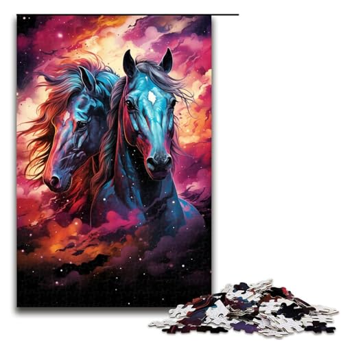 1000 teiliges Puzzle für Erwachsene farbenfrohes psychedelisches Galaxie Pferd Lernpuzzle Lernspiel für Geburtstag und Weihnachten 75 x 50 cm von QSYFNBZL