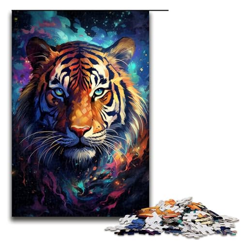 1000 teiliges Puzzle für Erwachsene farbenfrohes psychedelisches Galaxie Tiger Spiel Puzzles für Erwachsene ganze Familie 75 x 50 cm von QSYFNBZL