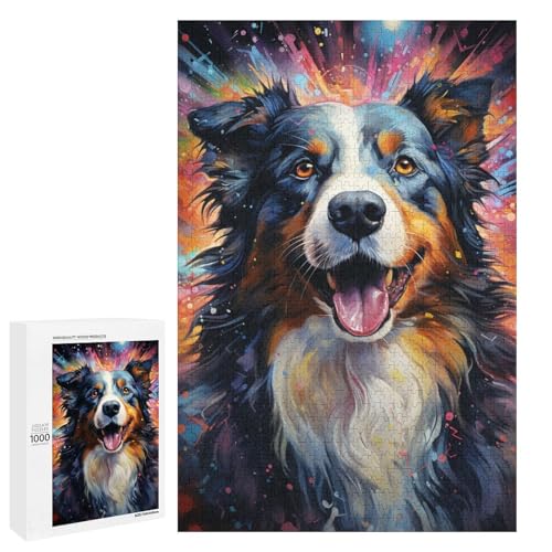 1000 teiliges Puzzle für Erwachsene farbenfrohes psychedelisches Galaxy Collie Puzzle für Lernspiele Herausforderung Spielzeug Kunstwerk Geschenk 75 x 50 cm von QSYFNBZL