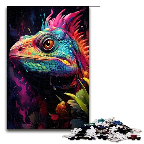 1000 teiliges Puzzle für Erwachsene farbenfrohes psychedelisches Geistertier Chamäleon Lernpuzzle Lernspiel für Geburtstag und Weihnachten 75 x 50 cm von QSYFNBZL