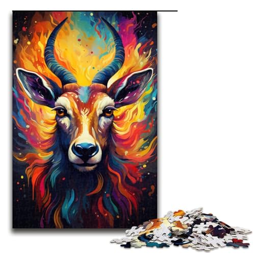 1000 teiliges Puzzle für Erwachsene farbenfrohes psychedelisches Gemälde mit Hirsch Puzzle für Kinder Holzpuzzle Lernspiel für Erwachsene 75 x 50 cm von QSYFNBZL
