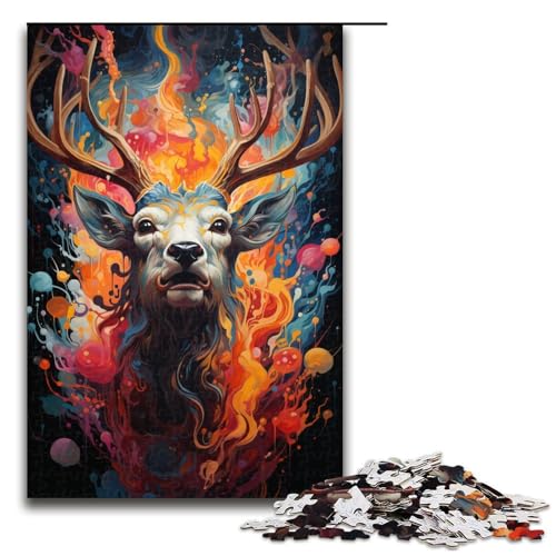 1000 teiliges Puzzle für Erwachsene farbenfrohes psychedelisches Gemälde mit Hirschen perfekte Dekoration für Teenager ab 14 Jahren 75 x 50 cm von QSYFNBZL