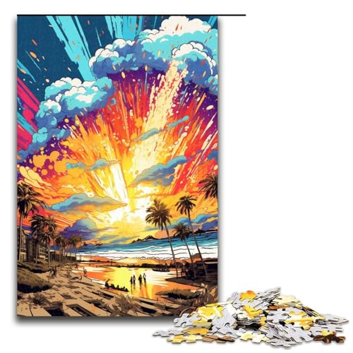 1000 teiliges Puzzle für Erwachsene farbenfrohes psychedelisches Gold Coast Beach Puzzlespiel perfekte Dekoration für Teenager ab 14 Jahren 75 x 50 cm von QSYFNBZL