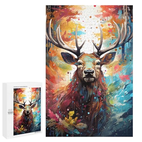1000 teiliges Puzzle für Erwachsene farbenfrohes psychedelisches Hirschspiel ganze Familie 75 x 50 cm von QSYFNBZL