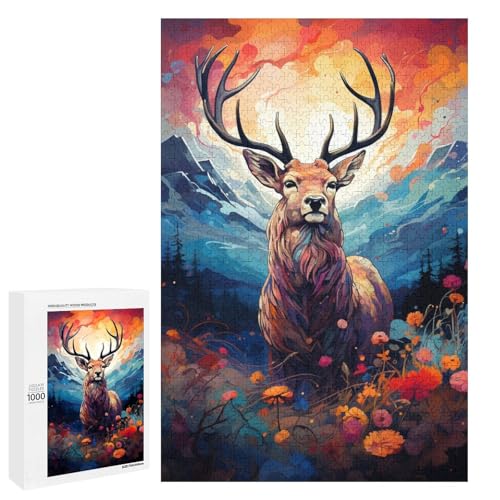 1000 teiliges Puzzle für Erwachsene farbenfrohes psychedelisches Hirschspiel ganze Familie 75 x 50 cm von QSYFNBZL