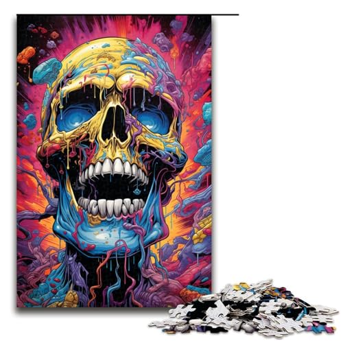 1000 teiliges Puzzle für Erwachsene farbenfrohes psychedelisches Höllenschädel Puzzle für Lernspiele Herausforderung Spielzeug Kunstwerk Geschenk 75 x 50 cm von QSYFNBZL