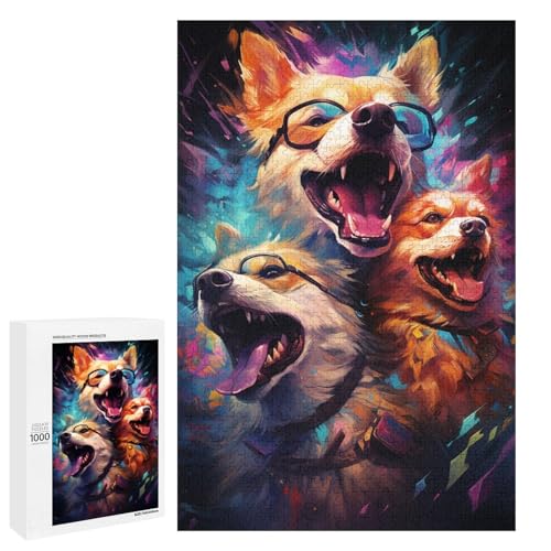1000 teiliges Puzzle für Erwachsene farbenfrohes psychedelisches Hunde Puzzle für Lernspiele Herausforderung Spielzeug Kunstwerk Geschenk 75 x 50 cm von QSYFNBZL