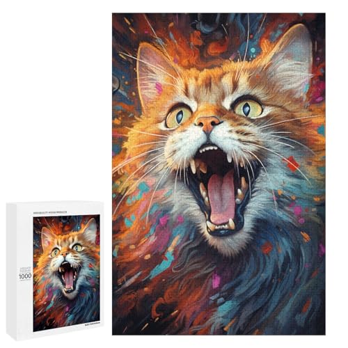 1000 teiliges Puzzle für Erwachsene farbenfrohes psychedelisches Katzen Lernpuzzle Lernspiel für Geburtstag und Weihnachten 75 x 50 cm von QSYFNBZL