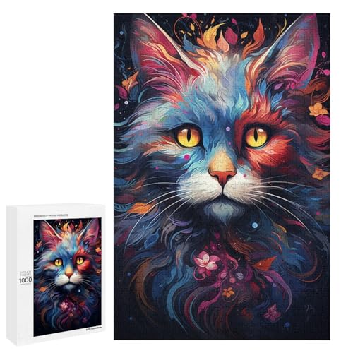 1000 teiliges Puzzle für Erwachsene farbenfrohes psychedelisches Katzenspiel ganze Familie 75 x 50 cm von QSYFNBZL