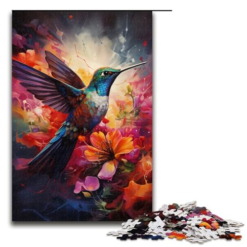 1000 teiliges Puzzle für Erwachsene farbenfrohes psychedelisches Kolibri Malspiel Puzzles für Erwachsene ganze Familie 75 x 50 cm von QSYFNBZL