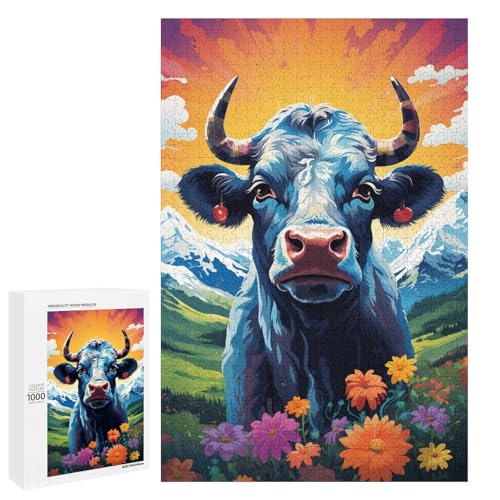 1000 teiliges Puzzle für Erwachsene farbenfrohes psychedelisches Kuhspiel ganze Familie 75 x 50 cm von QSYFNBZL