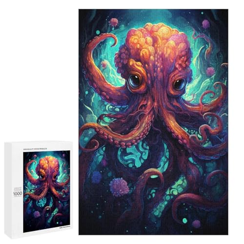 1000 teiliges Puzzle für Erwachsene farbenfrohes psychedelisches Kunstgemälde eines Oktopus Puzzle für Erwachsene Holzpuzzle anspruchsvolles Spiel 75 x 50 cm von QSYFNBZL