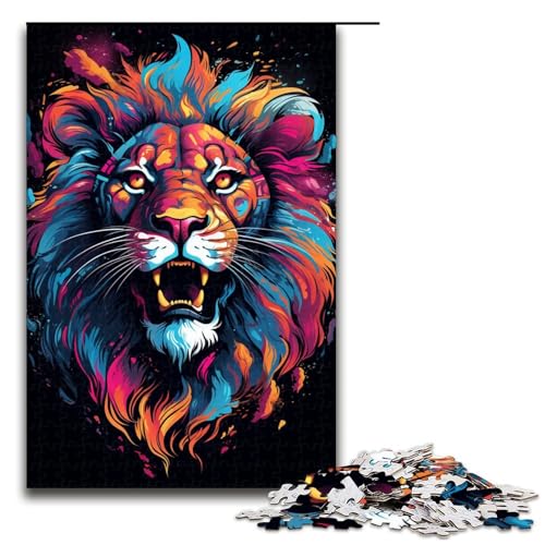 1000 teiliges Puzzle für Erwachsene farbenfrohes psychedelisches Löwen Puzzlespiel perfekte Dekoration für Teenager ab 14 Jahren 75 x 50 cm von QSYFNBZL