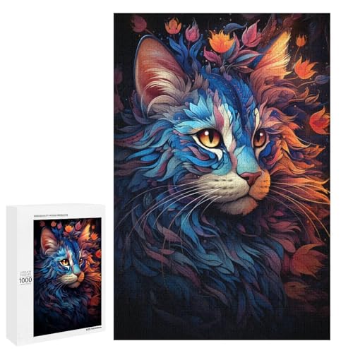 1000 teiliges Puzzle für Erwachsene farbenfrohes psychedelisches Märchen Blaue Katze Puzzle für Lernspiele Herausforderung Spielzeug Kunstwerk Geschenk 75 x 50 cm von QSYFNBZL