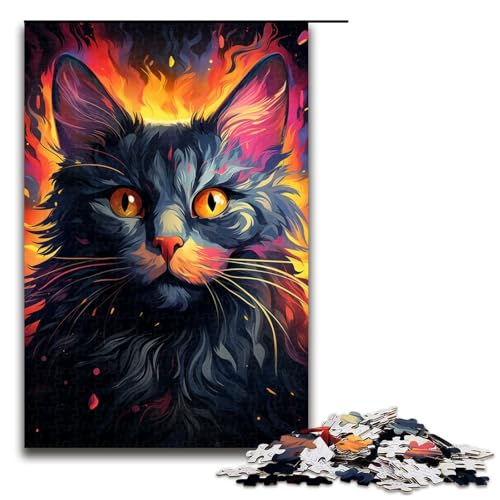 1000 teiliges Puzzle für Erwachsene farbenfrohes psychedelisches Motiv der schwarzen Katze zum Entspannen intellektuelles Lernspielzeug Geschenkideen 75 x 50 cm von QSYFNBZL