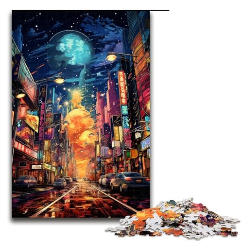 1000 teiliges Puzzle für Erwachsene farbenfrohes psychedelisches Neon Tokio Stadt Puzzle für Lernspiele Herausforderung Spielzeug Kunstwerk Geschenk 75 x 50 cm von QSYFNBZL