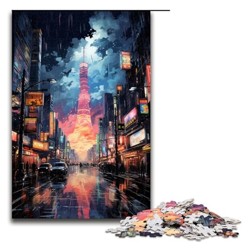 1000 teiliges Puzzle für Erwachsene farbenfrohes psychedelisches Neon Tokio Stadt Puzzle für Lernspiele Herausforderung Spielzeug Kunstwerk Geschenk 75 x 50 cm von QSYFNBZL
