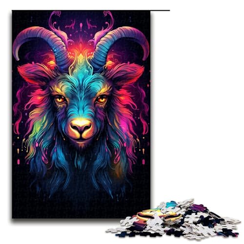 1000 teiliges Puzzle für Erwachsene farbenfrohes psychedelisches Neon Ziegen Puzzle für Lernspiele Herausforderung Spielzeug Kunstwerk Geschenk 75 x 50 cm von QSYFNBZL