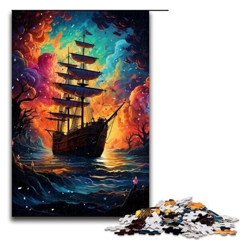 1000 teiliges Puzzle für Erwachsene farbenfrohes psychedelisches Piratenschiff Puzzle Geburtstagsgeschenk für Teenager ab 14 Jahren 75 x 50 cm von QSYFNBZL