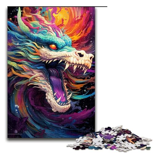1000 teiliges Puzzle für Erwachsene farbenfrohes psychedelisches Retro Drachen Puzzlespiel perfekte Dekoration für Teenager ab 14 Jahren 75 x 50 cm von QSYFNBZL