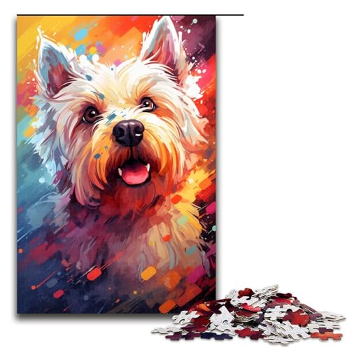 1000 teiliges Puzzle für Erwachsene farbenfrohes psychedelisches Scottish Terrier Puzzle Wanddekoration geeignet als Schreibtischdekoration 75 x 50 cm von QSYFNBZL