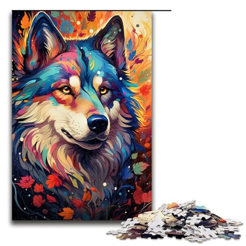 1000 teiliges Puzzle für Erwachsene farbenfrohes psychedelisches Siberian Husky Spiel ganze Familie 75 x 50 cm von QSYFNBZL
