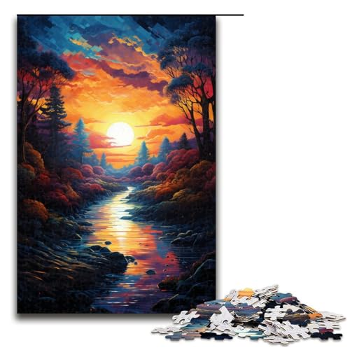 1000 teiliges Puzzle für Erwachsene farbenfrohes psychedelisches Sonnenuntergangsspiel ganze Familie 75 x 50 cm von QSYFNBZL