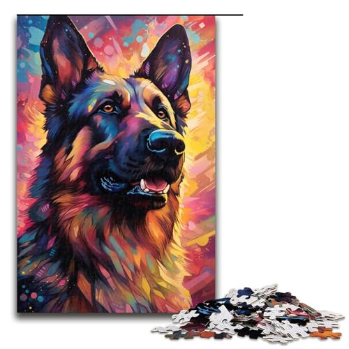 1000 teiliges Puzzle für Erwachsene farbenfrohes psychedelisches Spiel mit deutschem Schäferhund ganze Familie 75 x 50 cm von QSYFNBZL